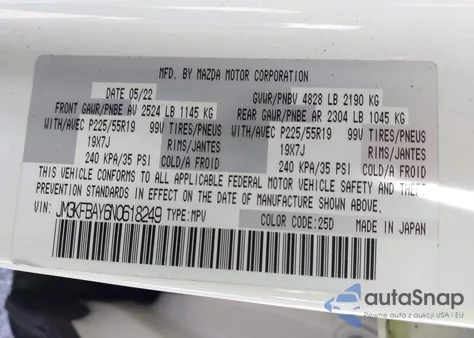 2022 Mazda Cx-5 2.5 Turbo from USA, damaged, VIN JM3KFBAY6N0618249